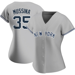 Women's New York Yankees Mike Mussina Authentic Gray Road Name Jersey